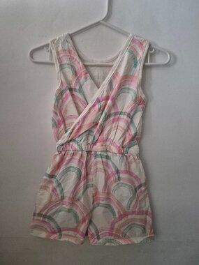 Tea Collection Girls 7 Cotton Rainbow Sleeveless Romper Shorts Pink Peach Green